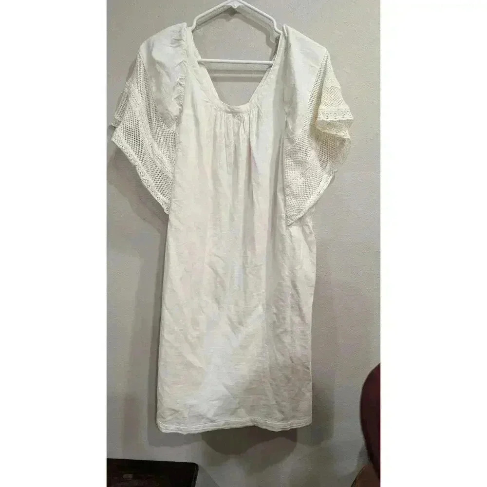 Old Navy White Midi Dress with Crochet Sleeves